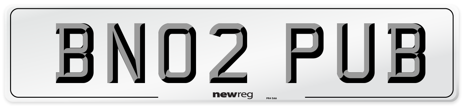 BN02 PUB Number Plate from New Reg